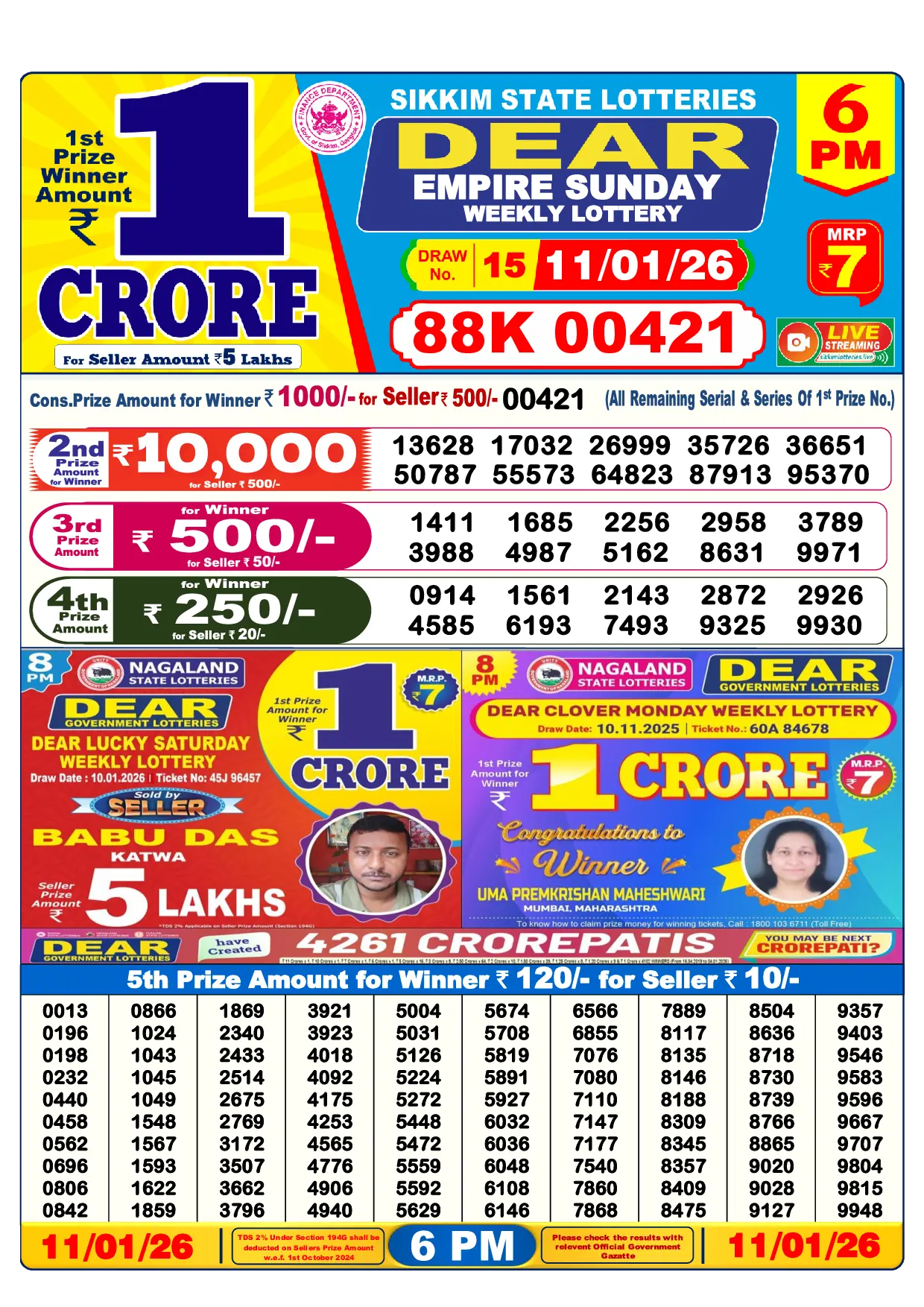 Check Dear Lottery Result Today for winning numbers and prize claims